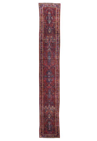 Antique Lilihan handwoven traditional rug, JF8162, red and blue floral pattern.
