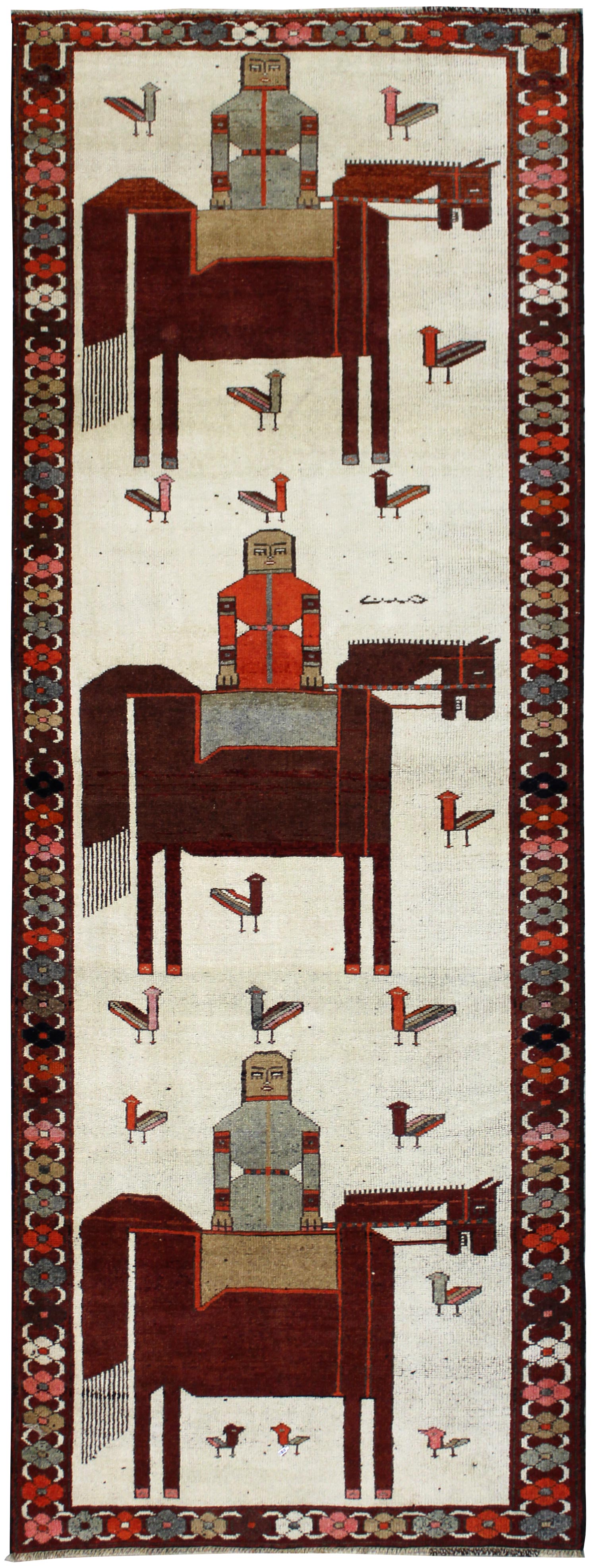 Vintage Pictorial Herki Handwoven Tribal Rug